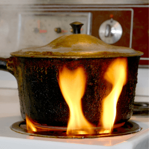 pot on fire on stove