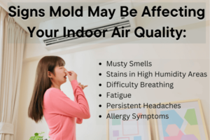 Signs Mold May Be Affecting Your Indoor Air Quality Musty Smells Stains in High Humidity Areas Difficulty Breathing Fatigue Persistent Headaches Allergy Symptoms